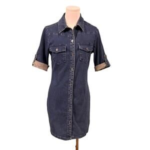 Wash Lab Denim Dark Wash Button Down Short Sleeve Mini Dress Medium